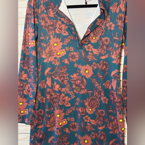 Zara Floral Long Sleeve Mini Dress - Green and Brown. NWOT. Boho. Poly/Stretch - Picture 6 of 11